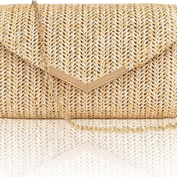 Women Straw Purse Woven Beach Clutch Crossbody Evening Handbag - Picture 1 of 7